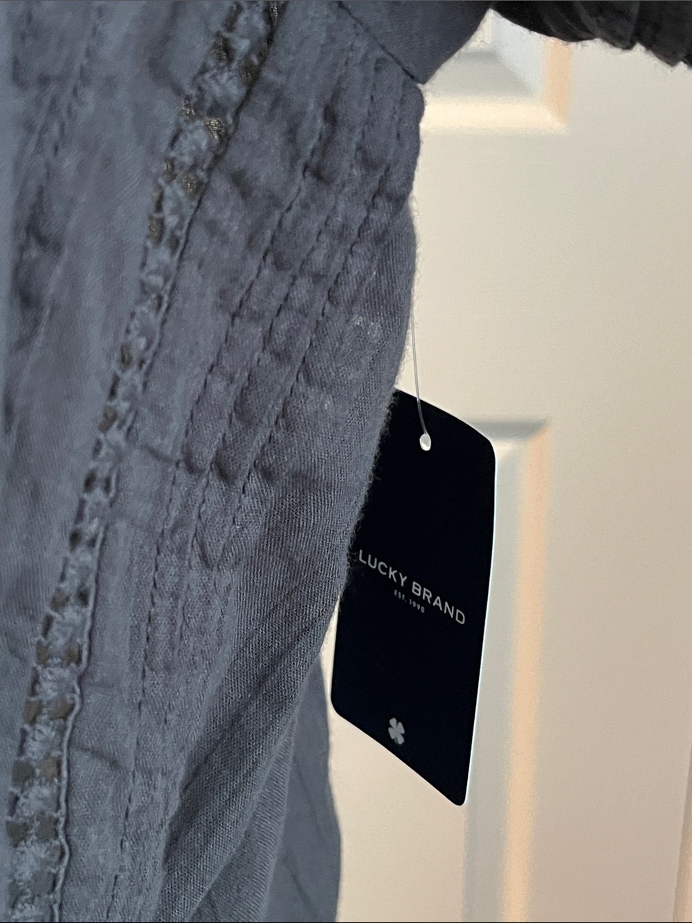Lucky Brand Charcoal Eyelet Button-Front Drawstring Blouse - Picture 7 of 8